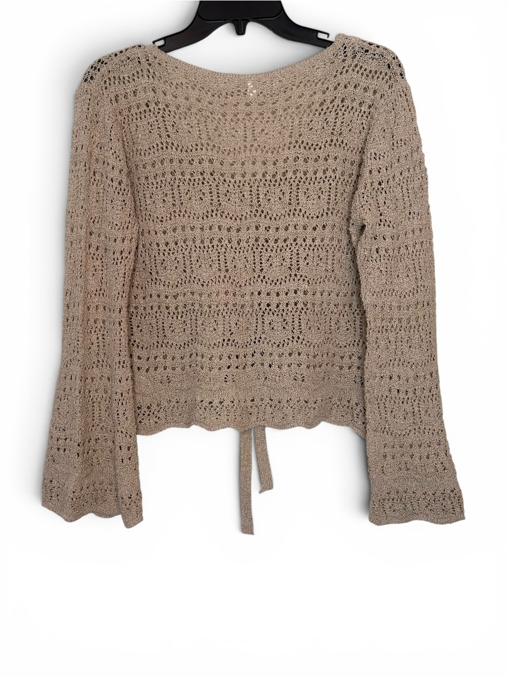 Wishlist Taupe Crochet Adjustable Drawstring V-Neck Sweater - Picture 2 of 4